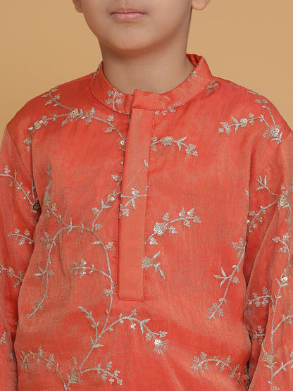 Orange Organza Embroidered Kurta with Pyjama set