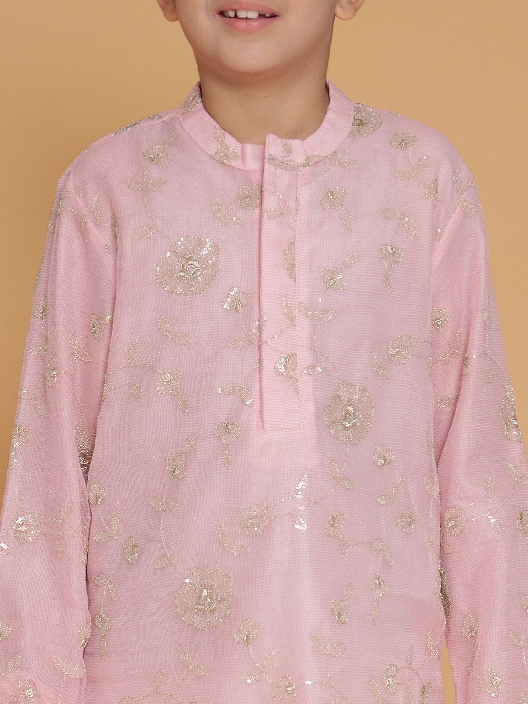 Boys Ethnic Motifs Embroidered Sequinned Straight Kurta with Pyjamas