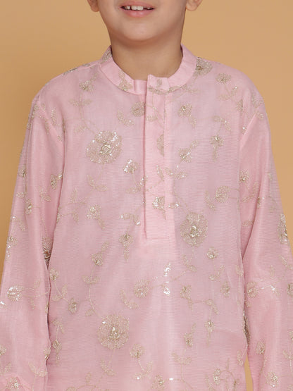 Boys Ethnic Motifs Embroidered Sequinned Straight Kurta with Pyjamas