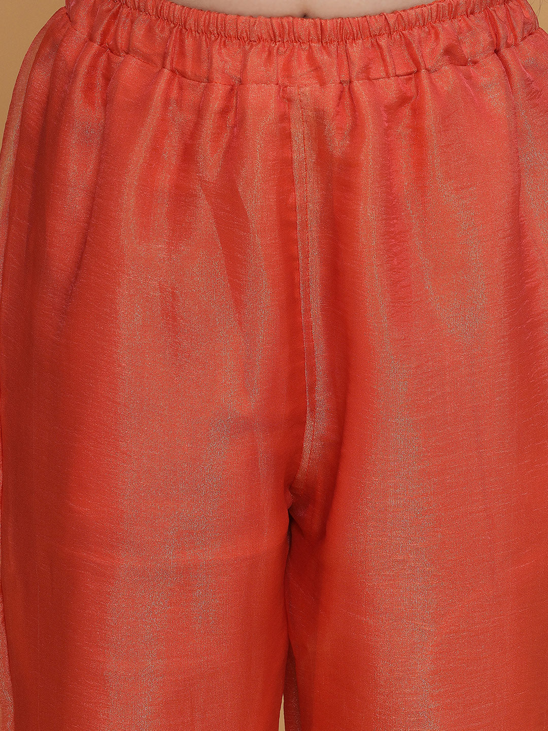 Piccolo-Tissue Kaftan Set With Pants- Orange
