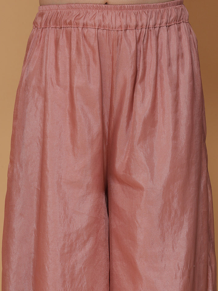Piccolo- Tissue Silk Embroidered Kurta With Pallazo Set - Pink