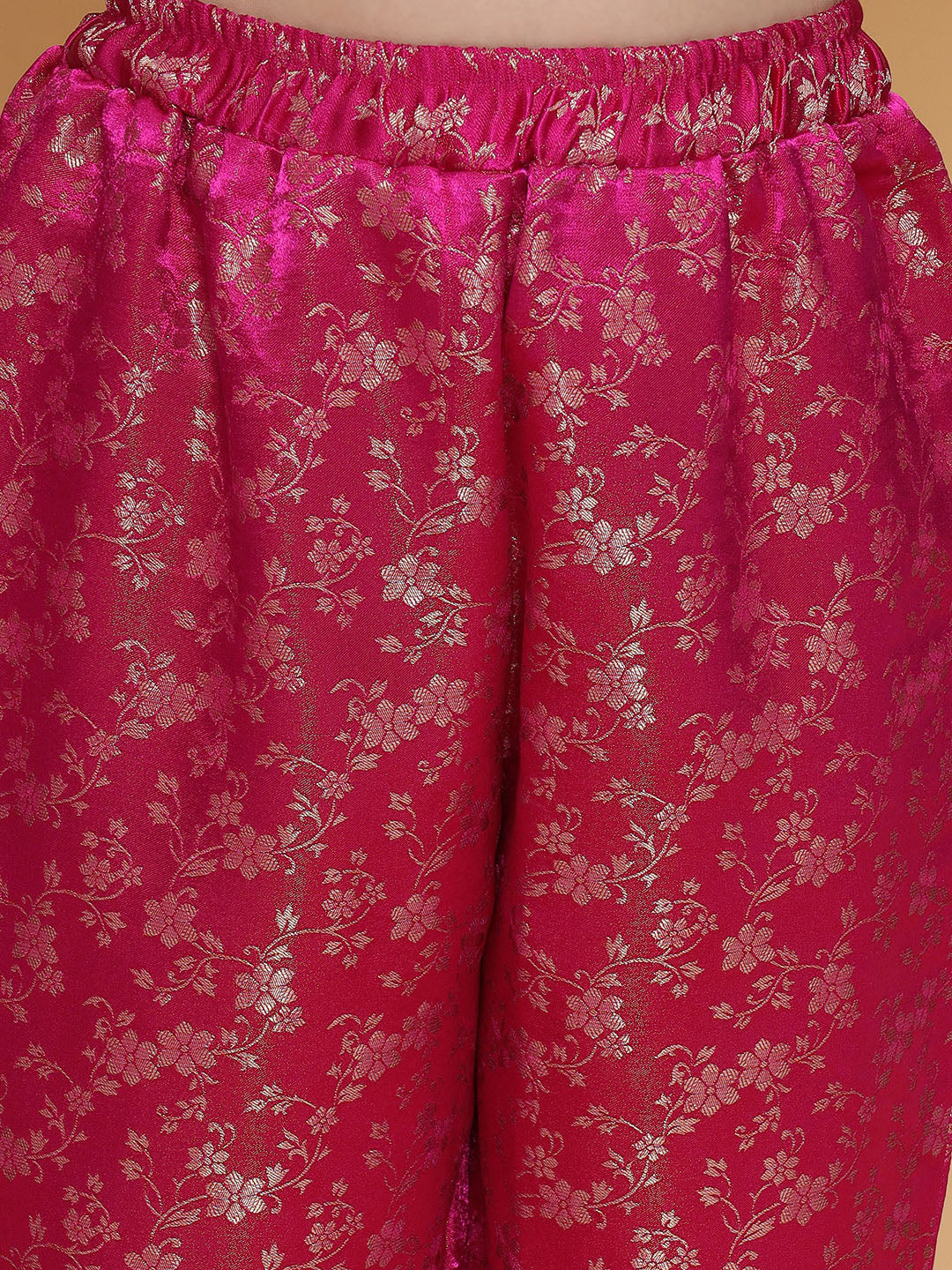 Girls Pink Brocade Silk Kurta And Pants Set With Dupatta