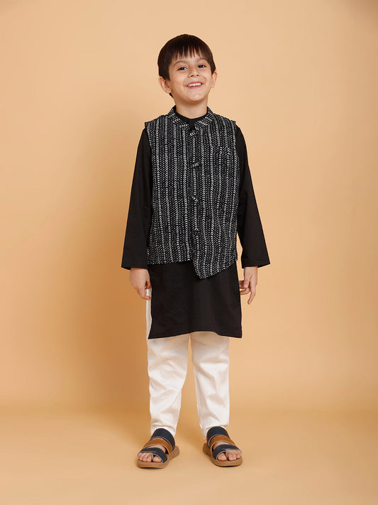 Black Kurta and Pyjama with Jacket (Set of 3)