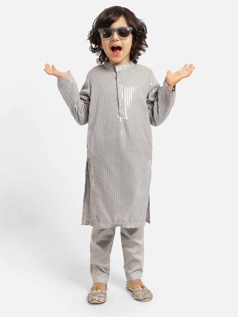 Grey Siquin Kurta Pyjama Set