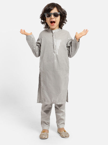 Grey Siquin Kurta Pyjama Set