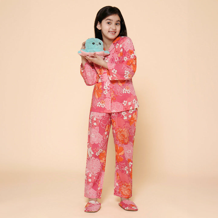 Pink Floral Night Shirt with Pyjama &amp; Slipper