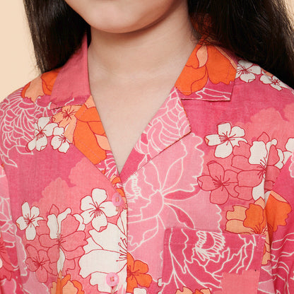 Pink Floral Night Shirt with Pyjama &amp; Slipper