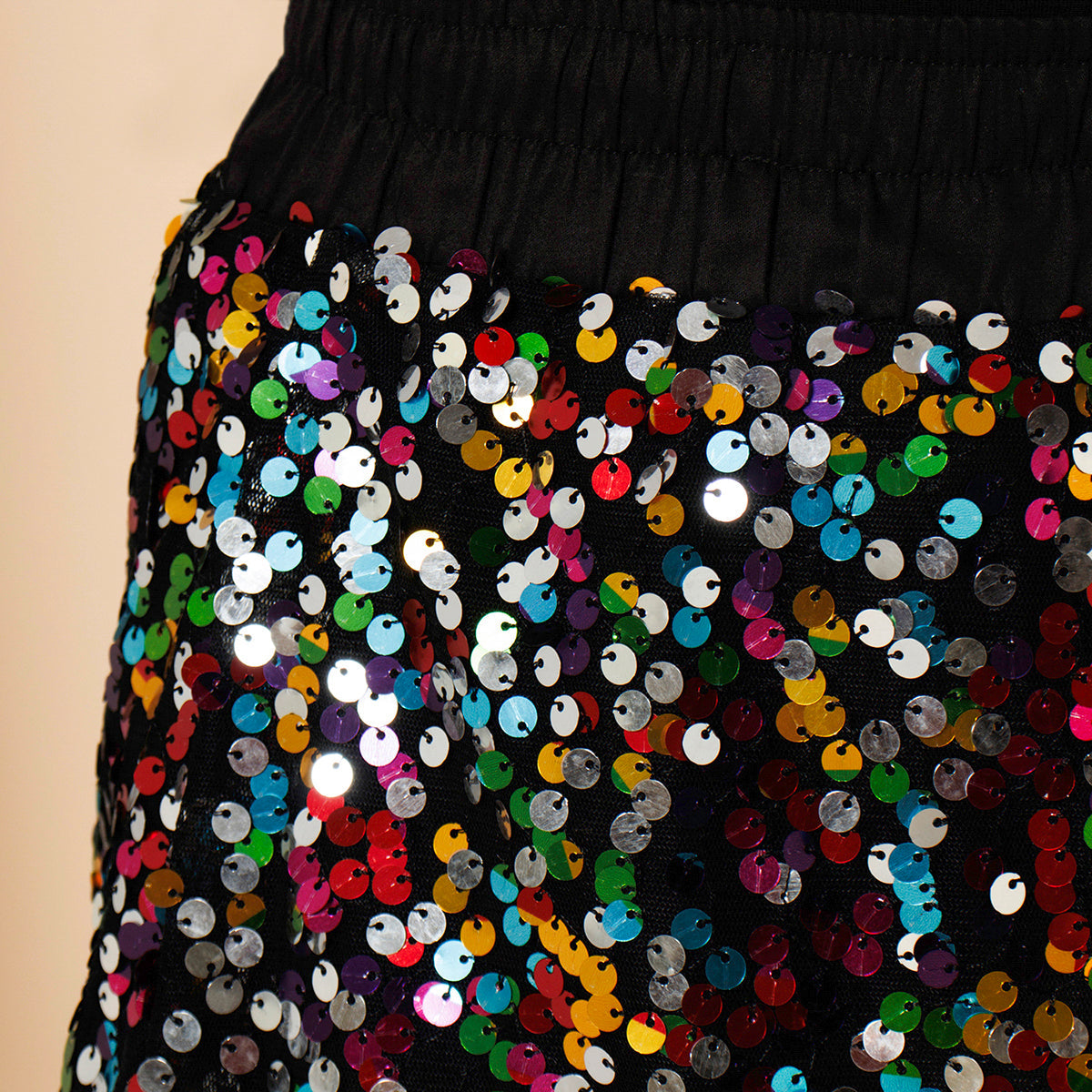 Piccolo-Sequinned Long Skirt With Side Slit &amp; Tee-Black