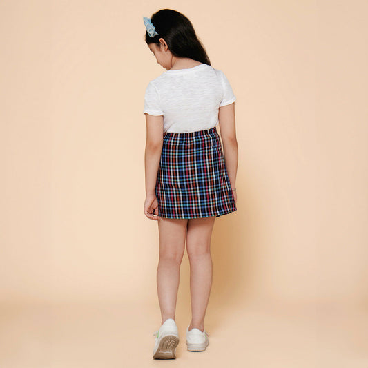 Checked Flap Skirt with Tee-Blue &amp; White