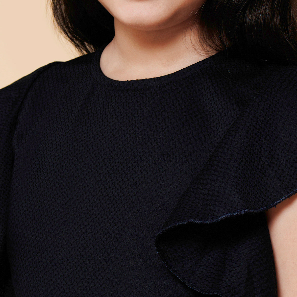 Ruffled Jumpsuit with Belt-Navy Blue