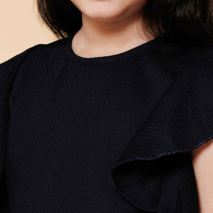 Ruffled Jumpsuit with Belt-Navy Blue