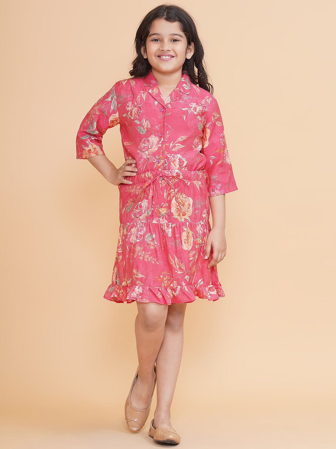 Girls Floral Pink Skirt and Shirt Co-Ord Set