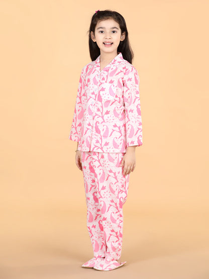 Girls Pure Cotton Floral Night Suit