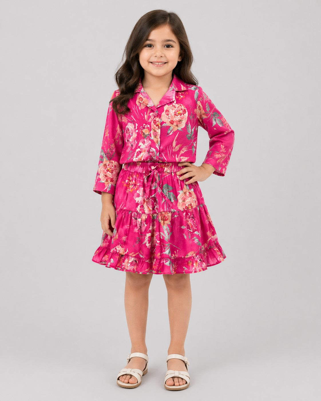 Girls Floral Pink Skirt and Shirt Co-Ord Set