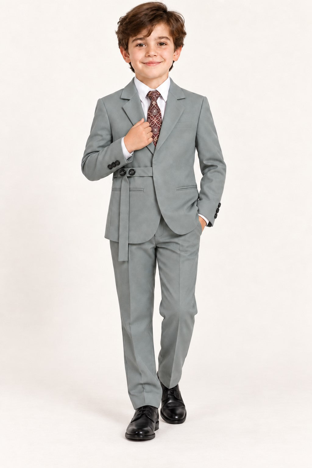 Piccolo Boys 3-Piece Premium Party Wear Blazer Pant Set with Adjustable Waist Belt & Tie -Green