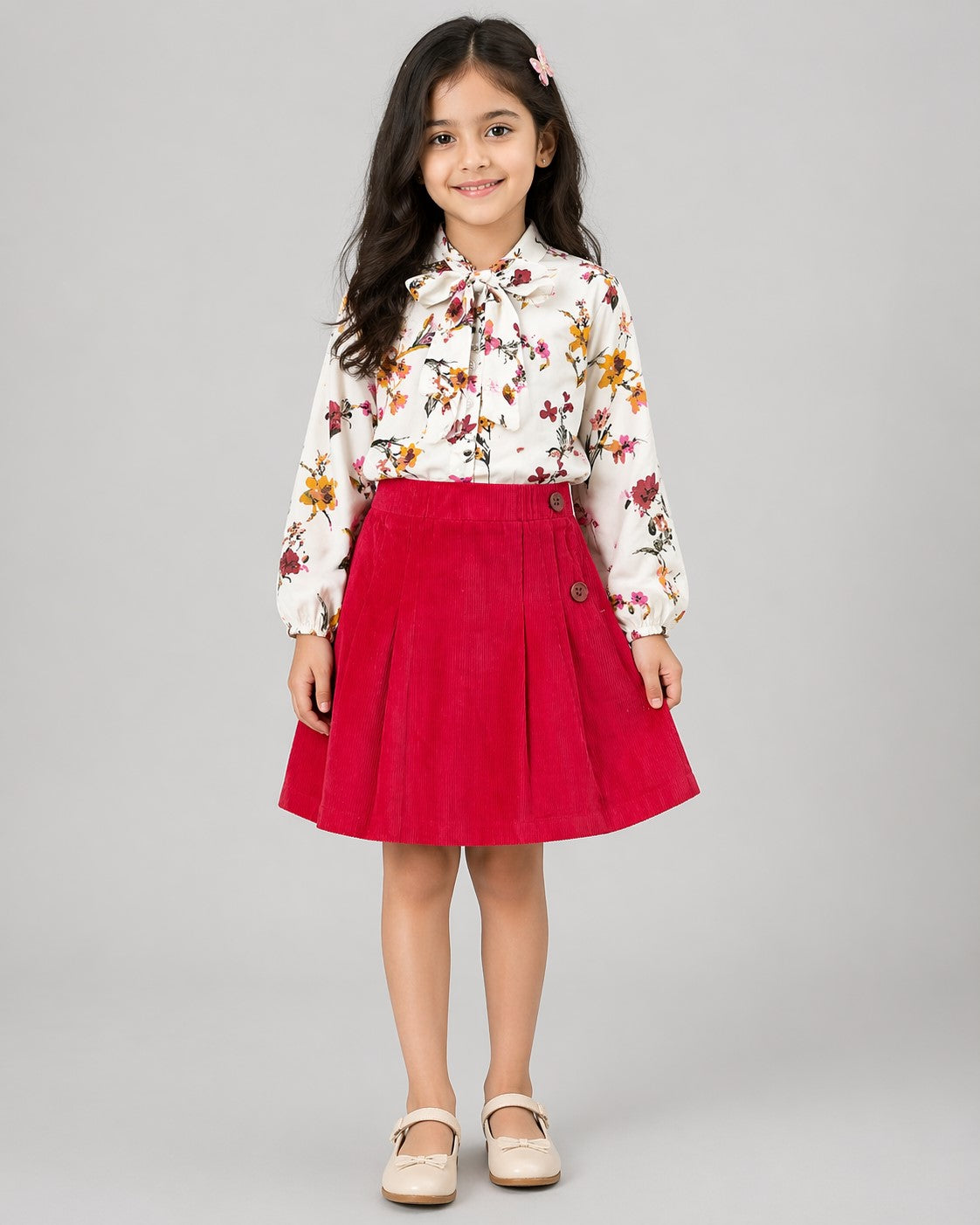 Girls Pleated Skirt And Floral Top Set