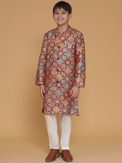 Maroon Jacquard Sherwani and Pyjama