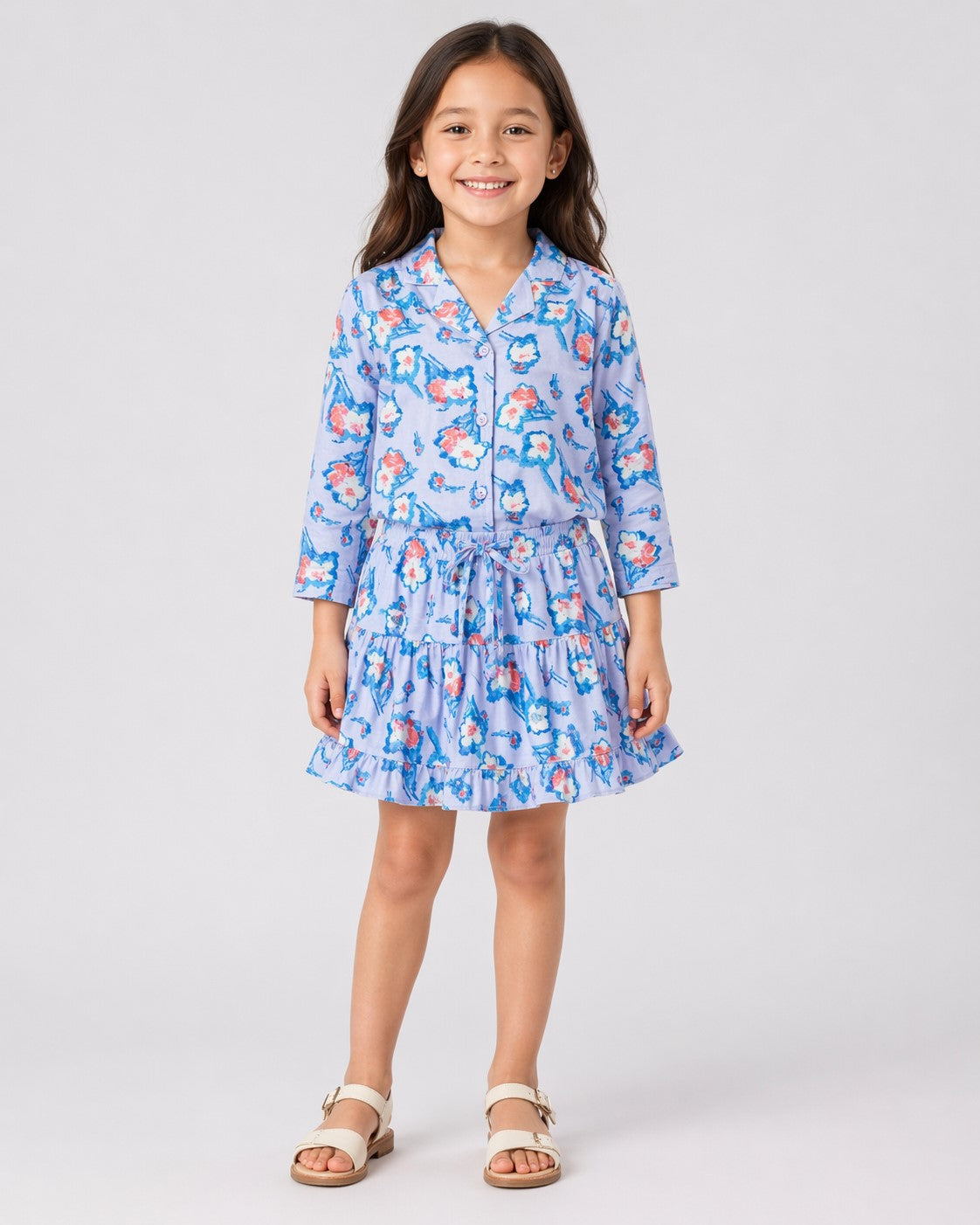 Girls Floral Co-ord Skirt & Shirt Set