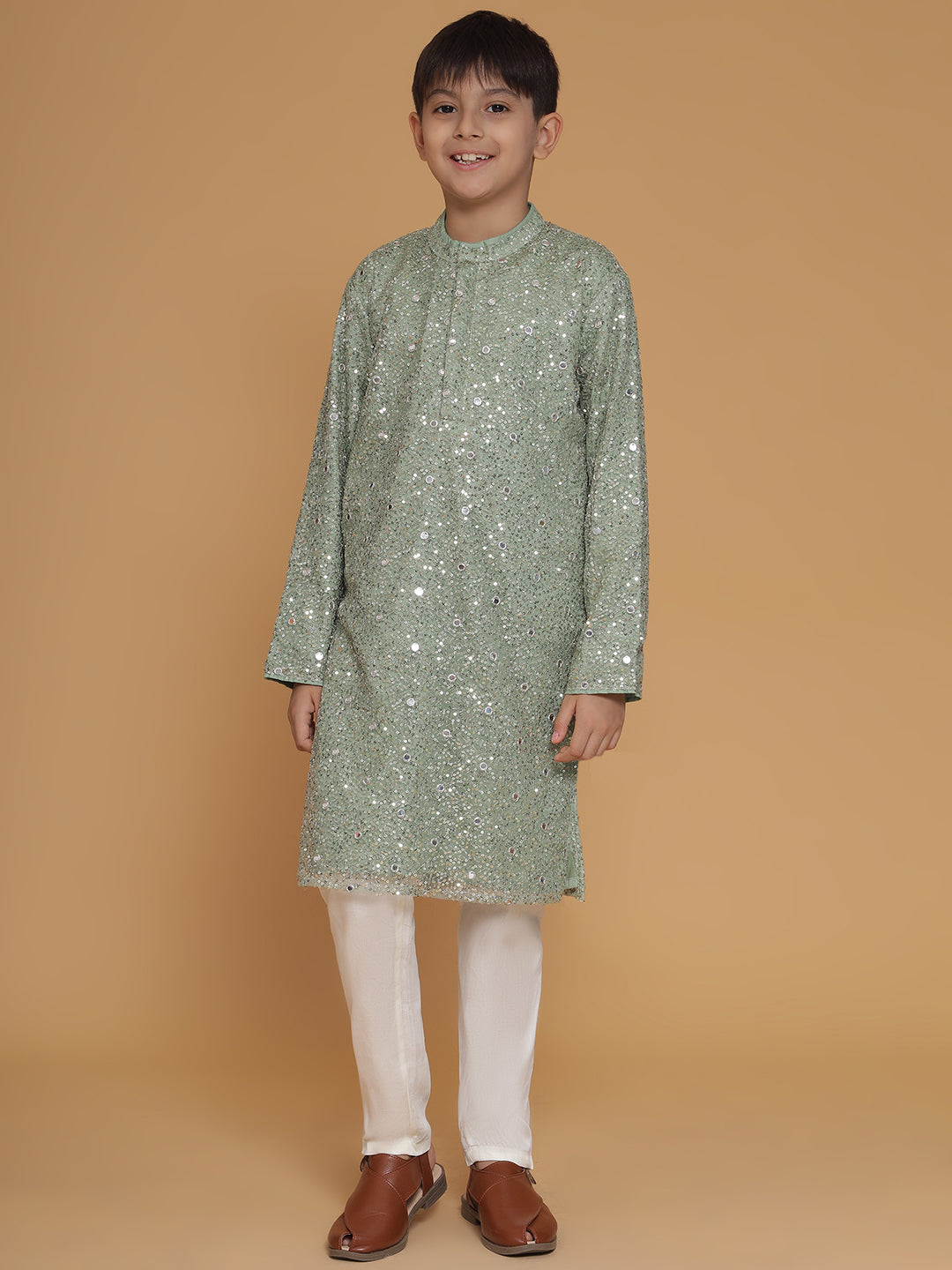 Piccolo- Sequin Kurta Pyjama Set- Green