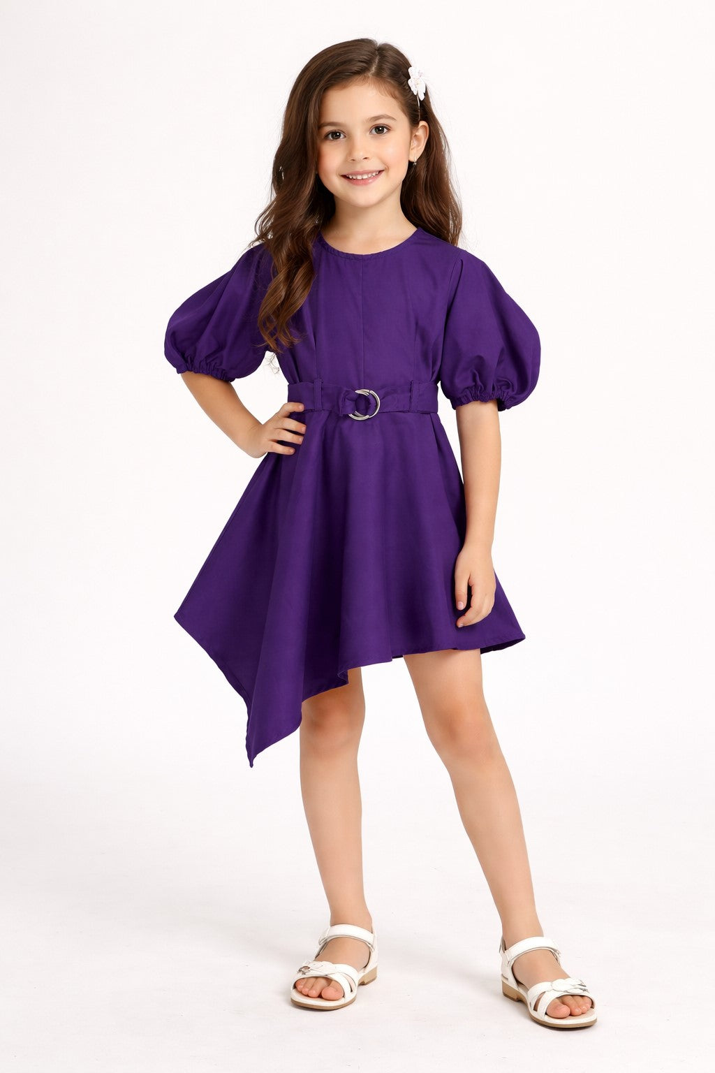 Purple stylish ballon sleeves dress