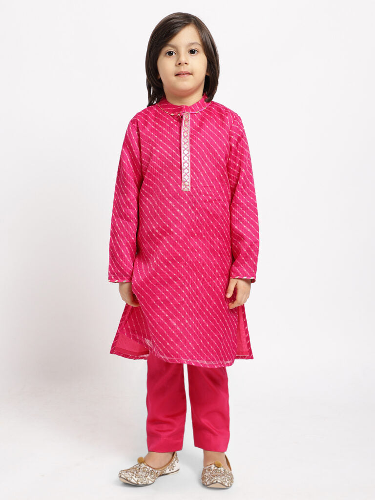 Pink Printed Full Sleeve Kurta Pyjama Set