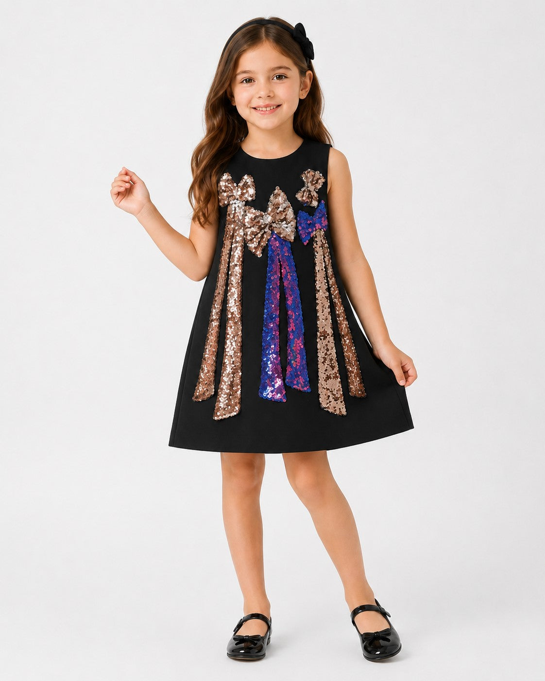 Piccolo Girls Multi Sequin Bow Party Wear Dress