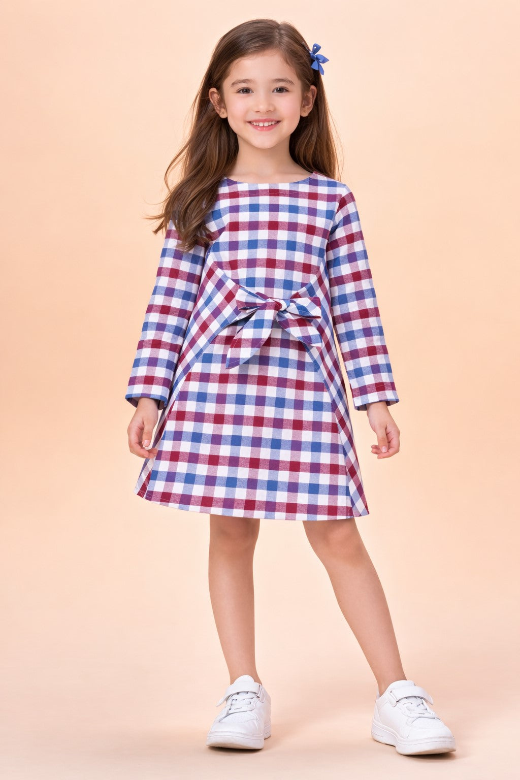 Plaid Dress with Waist Front Tie-Multi