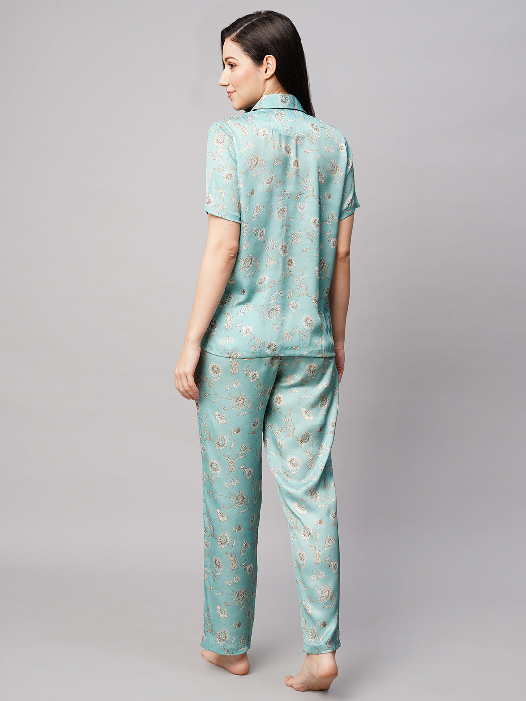 Women 2 Pieces Floral Printed Satin Night suit