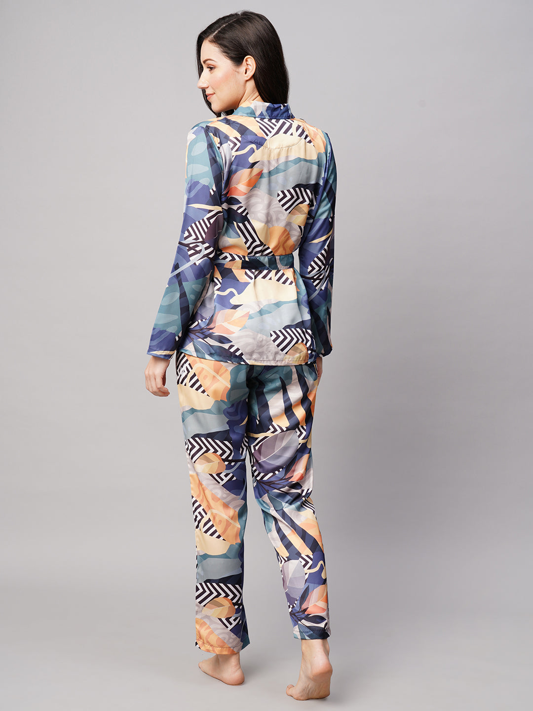 Women 2 Pieces Printed Satin Night suit