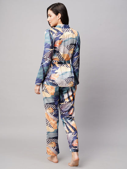 Women 2 Pieces Printed Satin Night suit