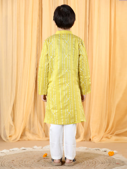 Piccolo Boy's Yellow Gota Lining Kurta Pyjama Set