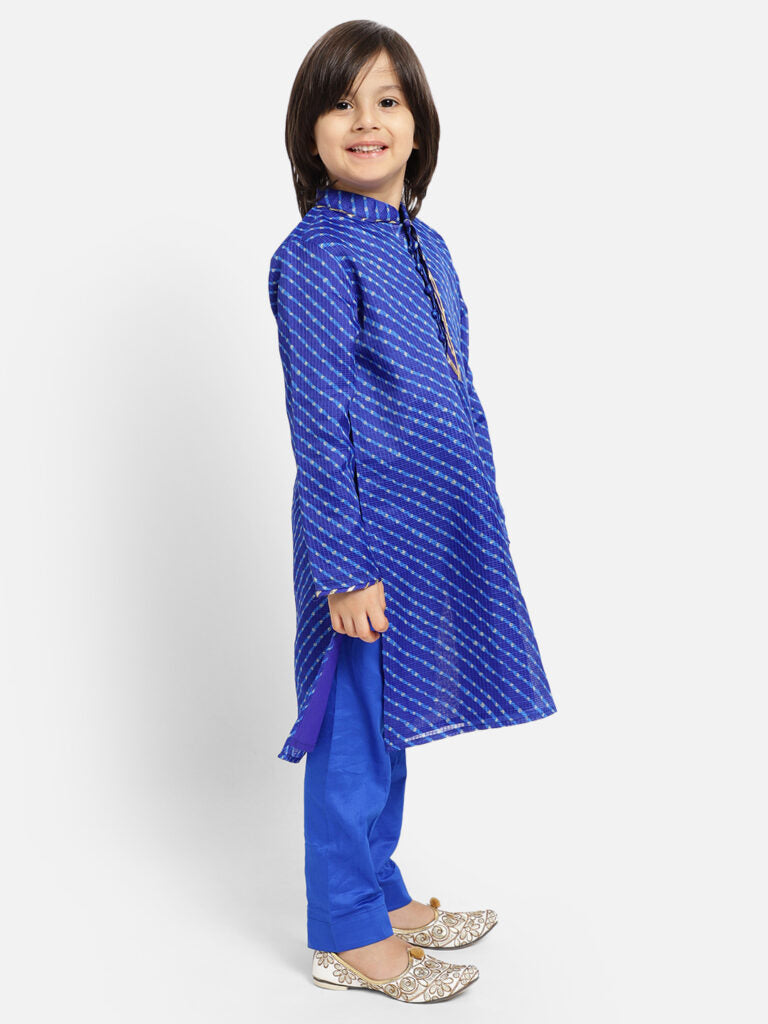 Royal Blue Printed Full Sleeve Kurta Pyjama Set