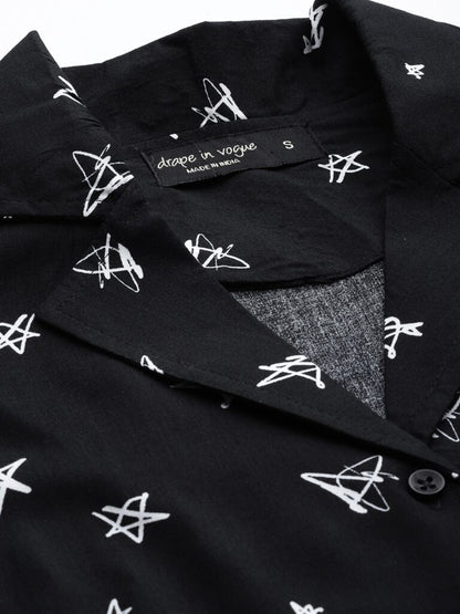 Women Black &amp; White Conversational Printed Night Suit