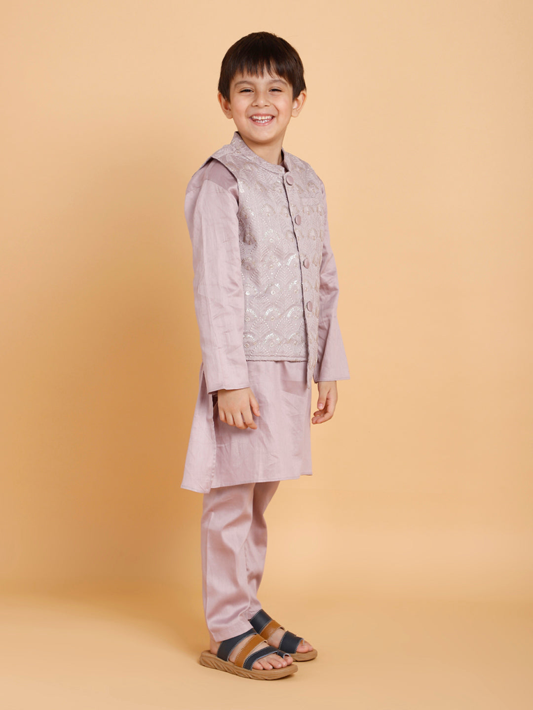 Purple Kurta Pyjama with Jacket (Set of 3)