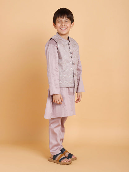 Purple Kurta Pyjama with Jacket (Set of 3)