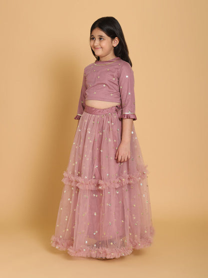 Piccolo - Mauve Net Choli With Lehenga - Mauve