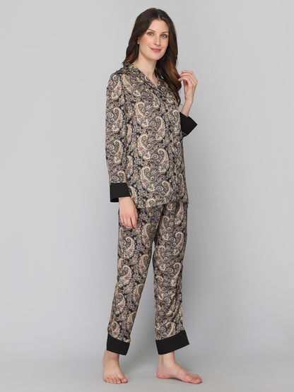 DRAPE IN VOGUE Women Black &amp; Brown Printed Night Suit