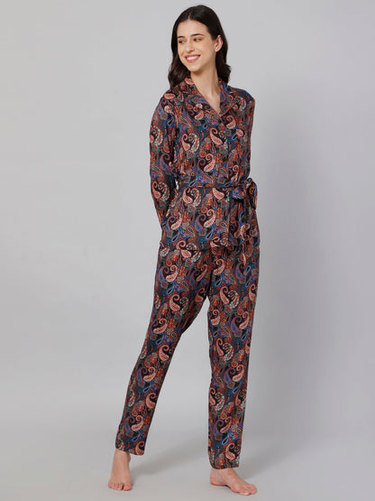 Women Black &amp; Blue Printed Night suit