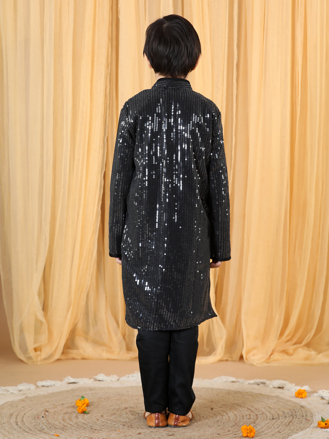 Piccolo Boy's Black Sequence Kurta Pyjama Set