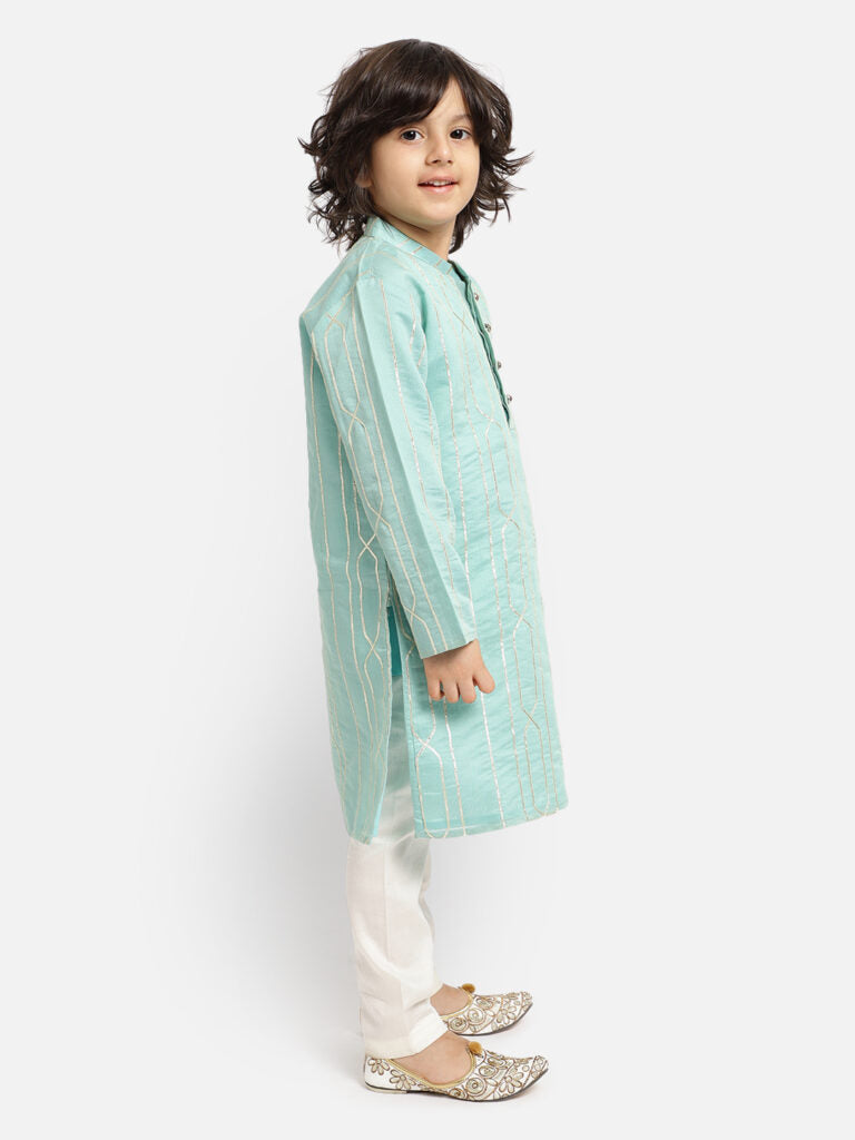Pale Green Kurta With Gota Grace And Cream Payjama Set