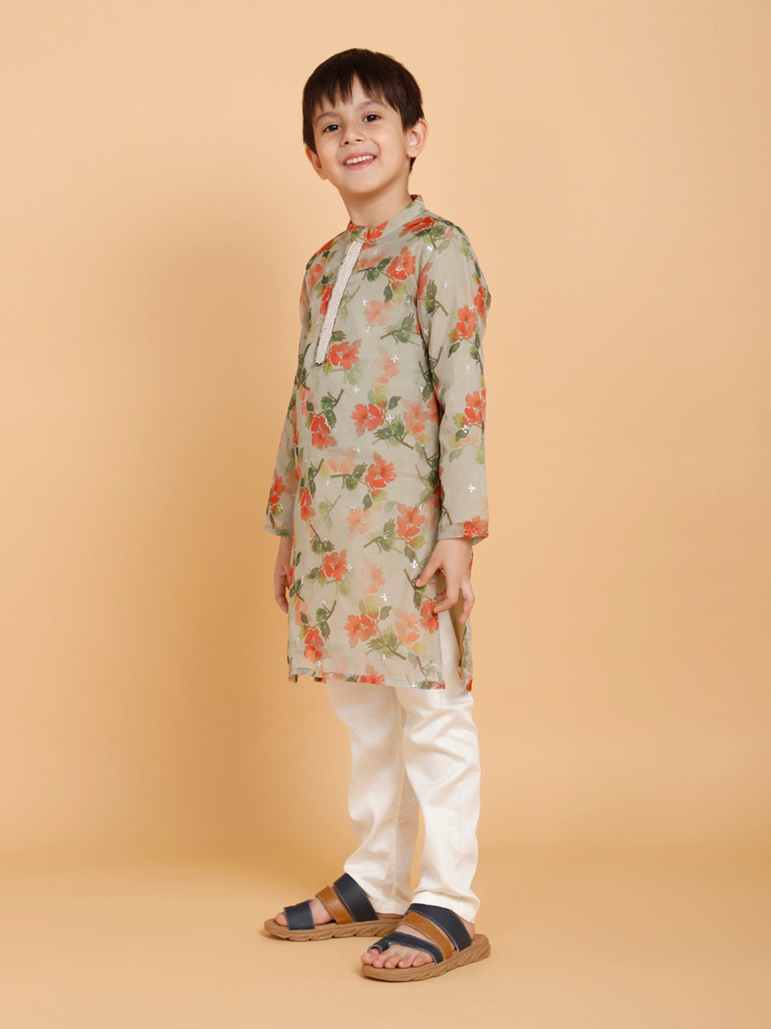 Olive Organza Kurta with Pyjama (Set of 2)