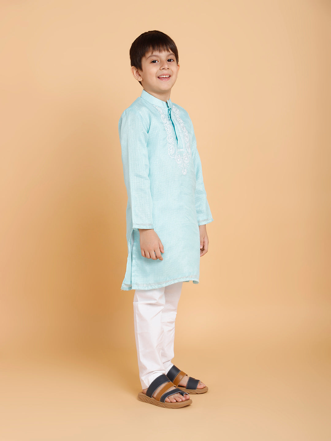 Blue Kurta with Embroidery with Pyjama (Set of 2)