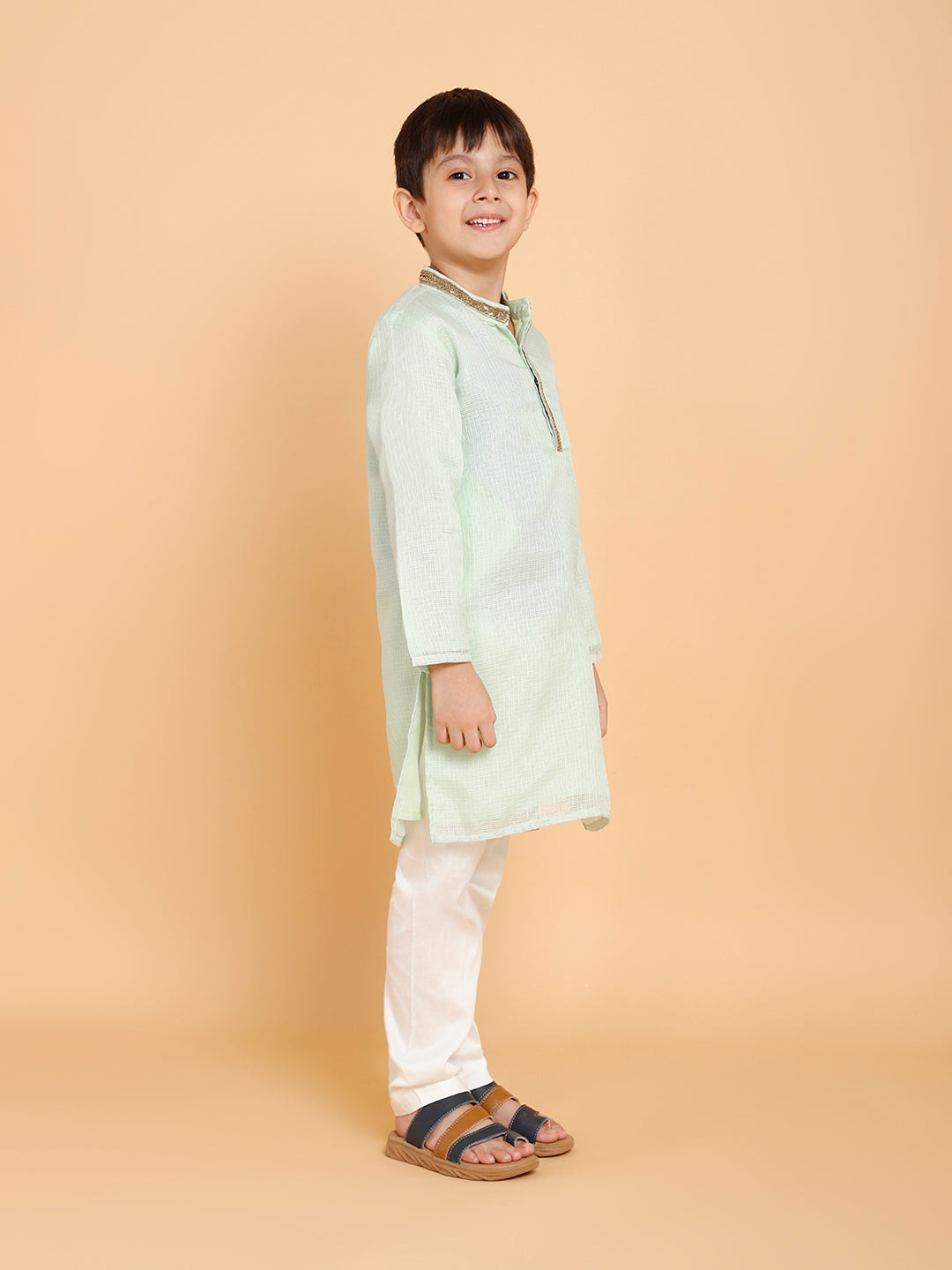 Green Kurta with Lace and Pyjama (Set of 2)