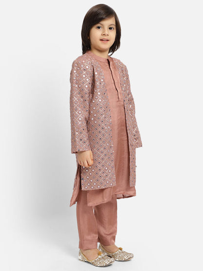 Mauve Kurta Pajama And Jacket Adorn With Mirror Work