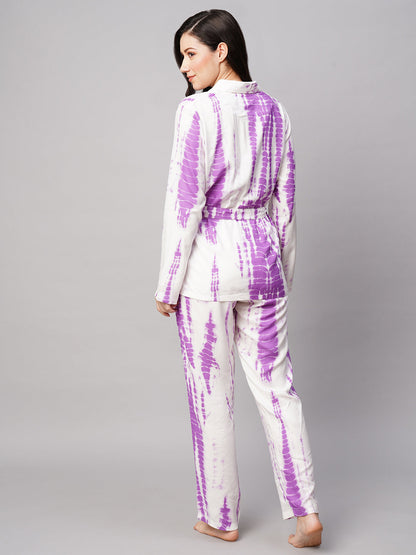 Women 2 Pieces Tie and Dye Printed Night suit