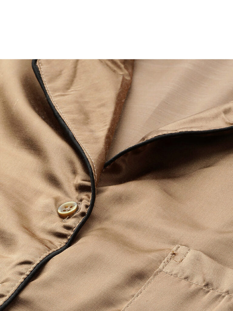 Women Golden Satin Finish Solid Night Suit with Eye Mask