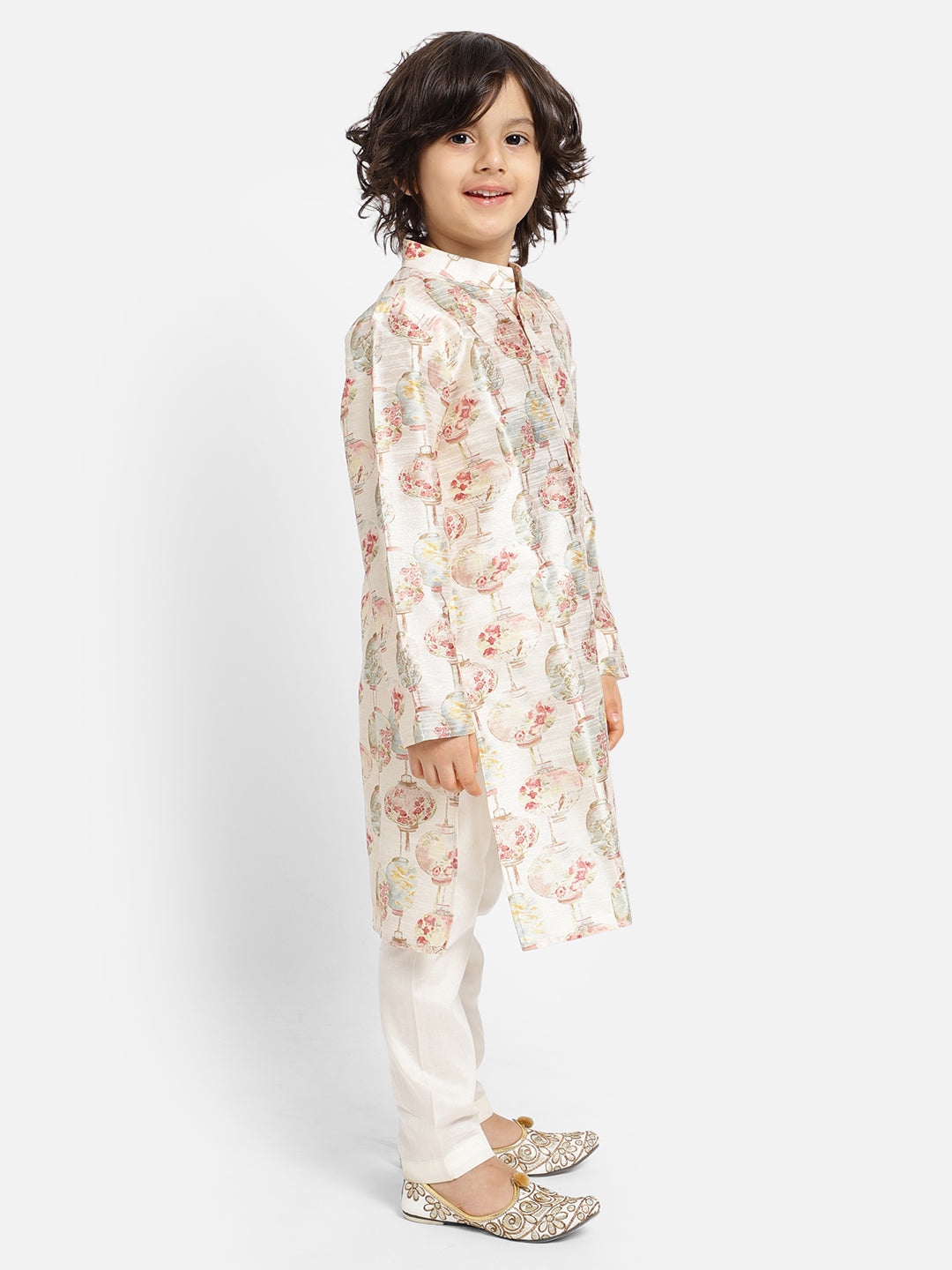 Piccolo Flower Print Kurta With Pajama - White