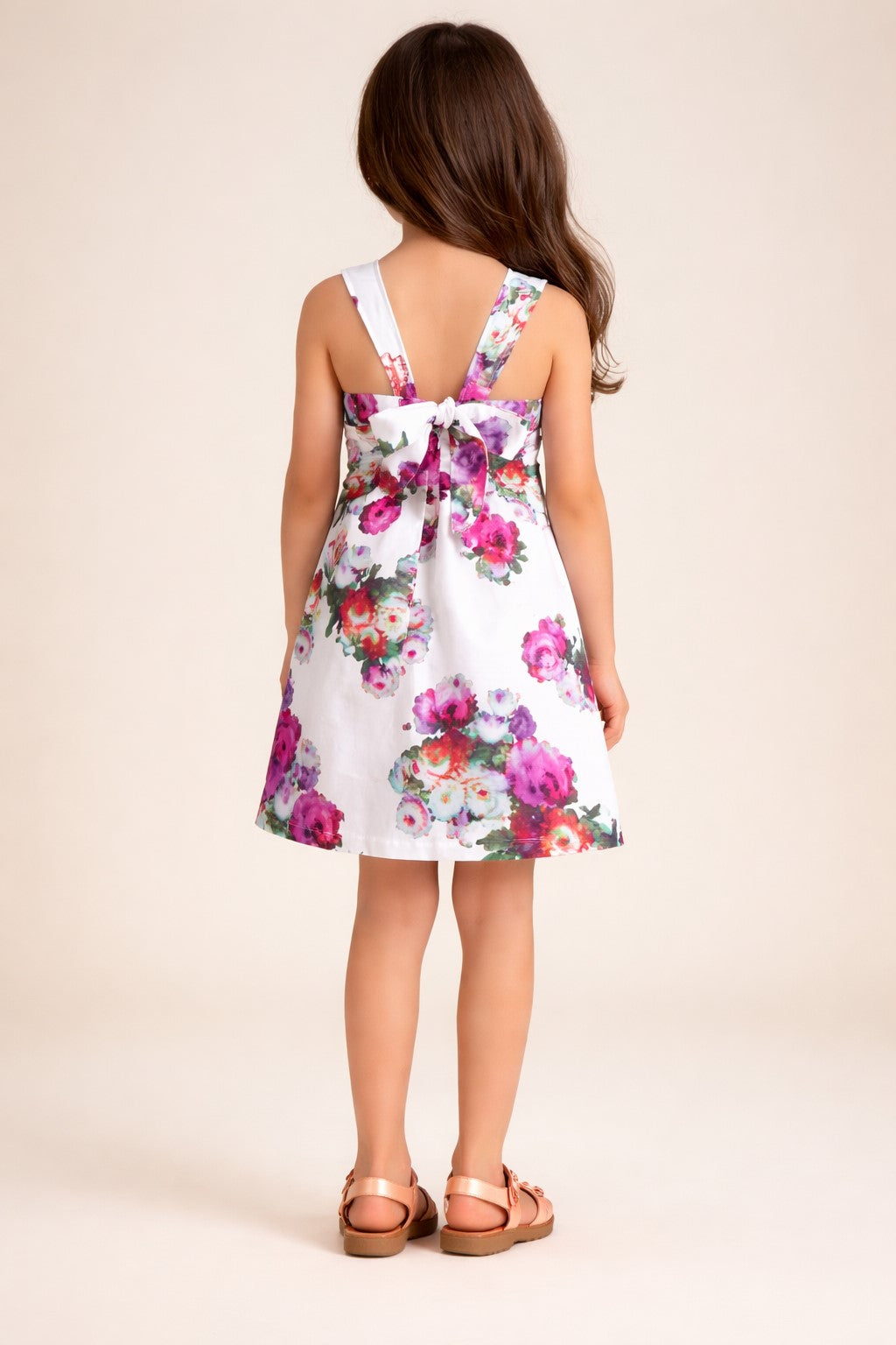 Piccolo Girls Modal White Floral Printed  A-Line Dress