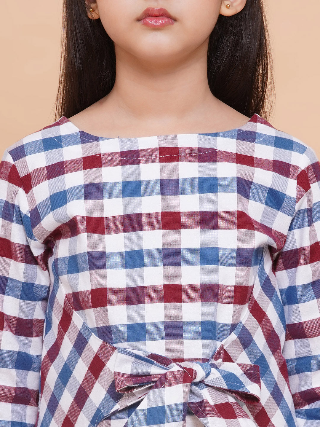 Plaid Dress with Waist Front Tie-Multi