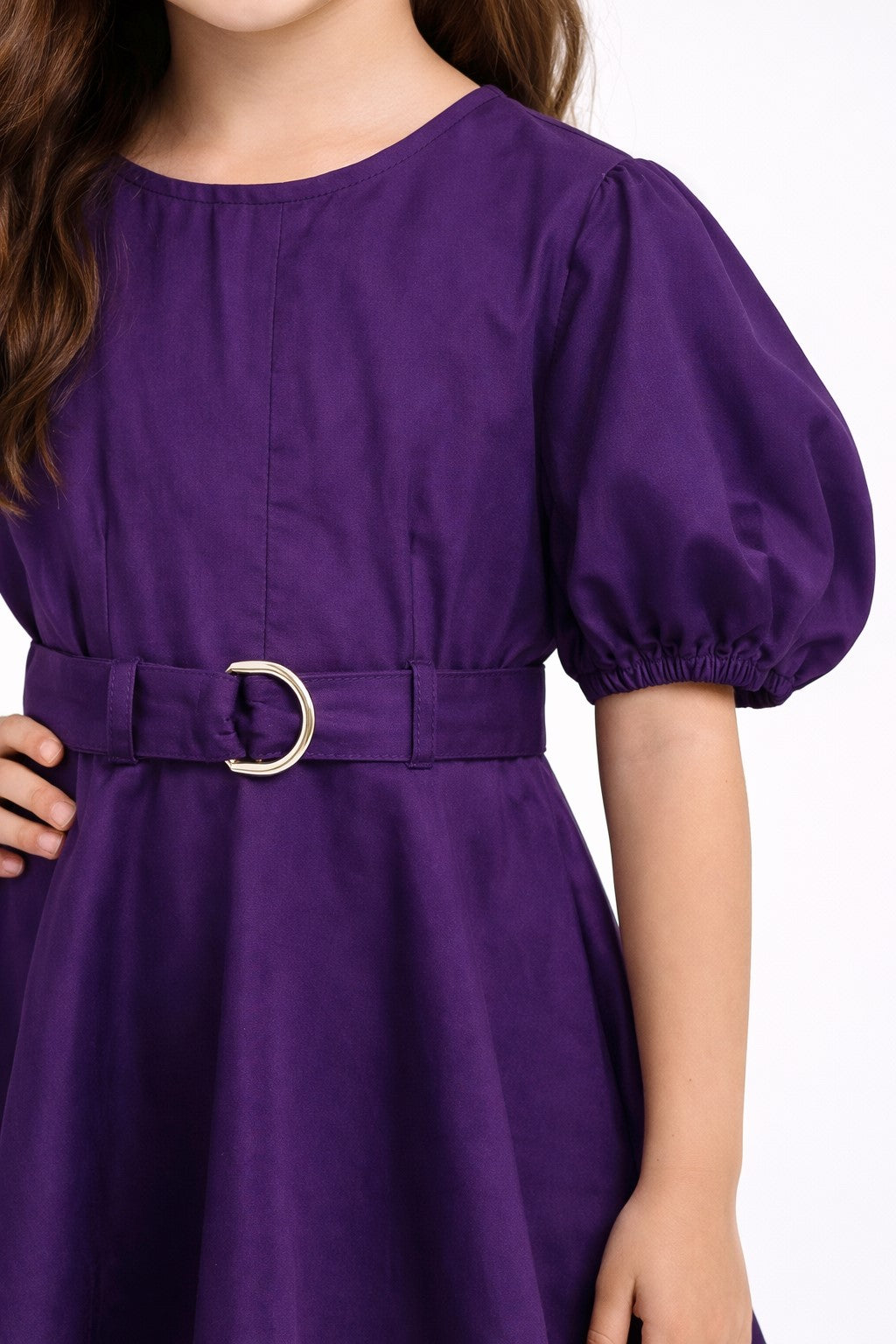 Purple stylish ballon sleeves dress